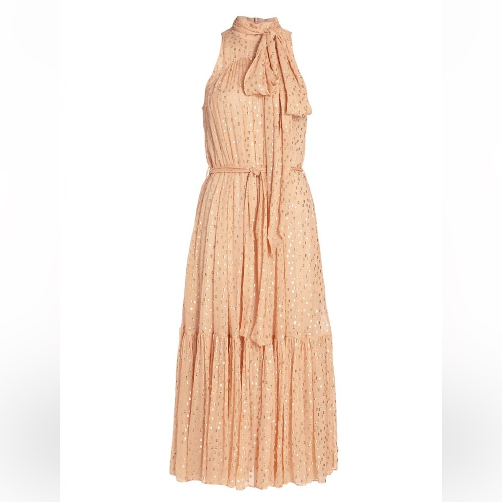 Zimmermann Metallic Tieneck Teired Midi-Dress Size 0 New With Tags
